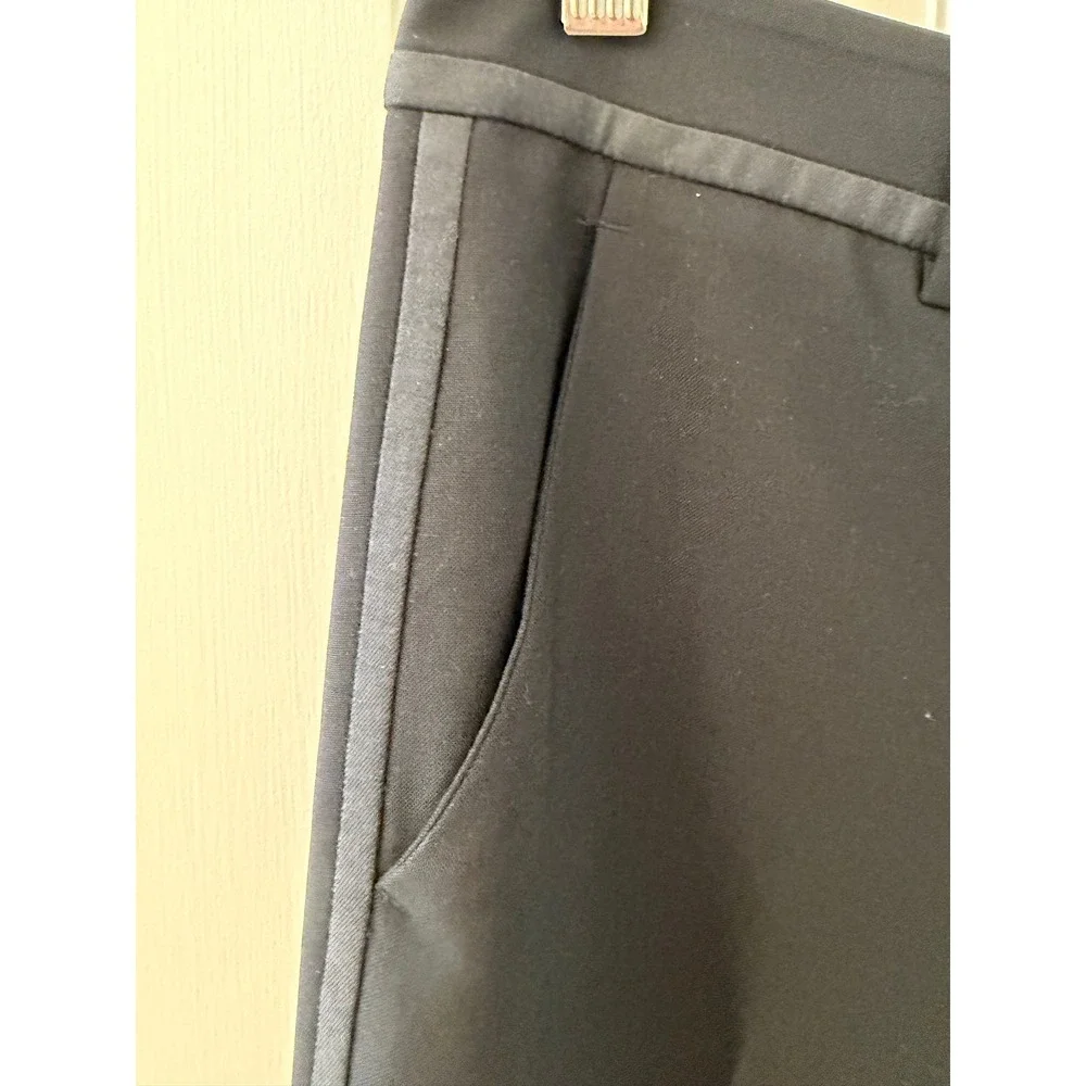 Vince Satin Trim Tuxedo Pants Black Wool Blend Low Rise Slim Fit Trousers Size 2